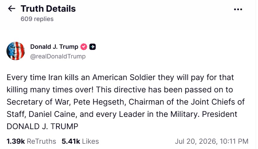 Iran Will Pay Many Times Over': Trump Issues Stark Warning After US Soldiers Killed
