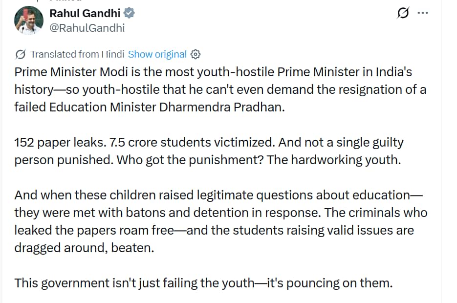 Most Anti-Youth PM': Rahul Gandhi Targets Modi Over NEET Row, Demands Pradhan's Exit