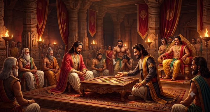 सारी संपत्ति हारने के बाद भी युधिष्ठिर नहीं रुके. शकुनि ने उन्हें अपने भाइयों को दांव पर लगाने के लिए उकसाया. पहले नकुल, फिर सहदेव, उसके बाद अर्जुन और भीम भी हार गए. अंत में स्वयं युधिष्ठिर ने भी अपने आपको दांव पर लगाकर हार स्वीकार कर ली.
