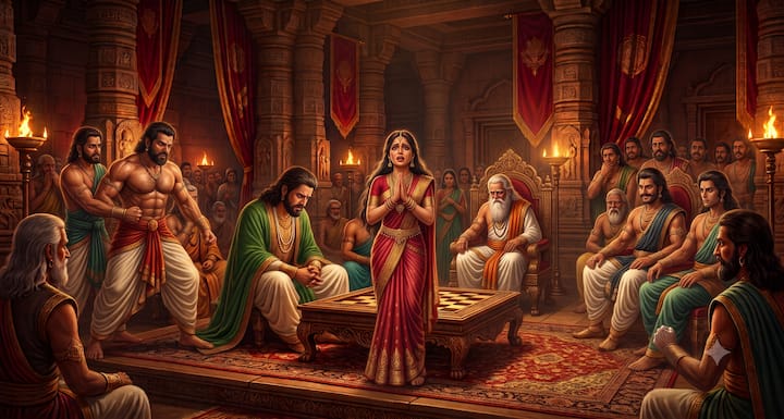 द्रौपदी ने भीष्म, द्रोण और धृतराष्ट्र सहित सभी से पूछा कि धर्म क्या कहता है. किसी ने साफ उत्तर नहीं दिया. दुर्योधन और कर्ण ने उसका अपमान किया, जबकि सभा में बैठे अधिकांश लोग मौन रहे. यह मौन अन्याय को और अधिक बल देता गया.