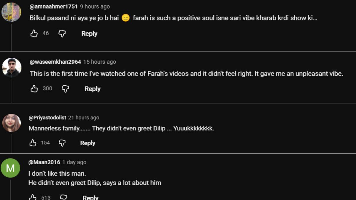 While commenting, one user wrote, I did not like this guy at all. He spoiled the vibe of the show. Another wrote, 'I do not like this man. Did not even greet Dilip. Another wrote, 'No such thing as manners.'
