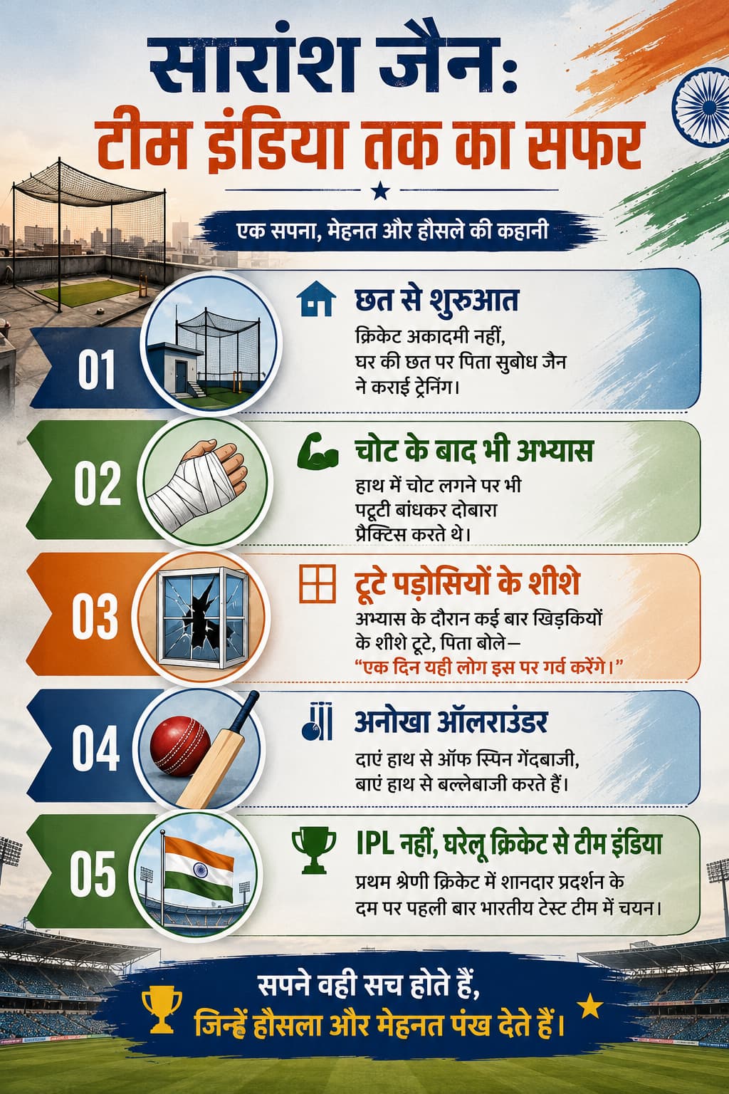 घर की छत से भारतीय टेस्ट टीम तक का सफर, सारांश जैन का सफर कर देगा भावुक
