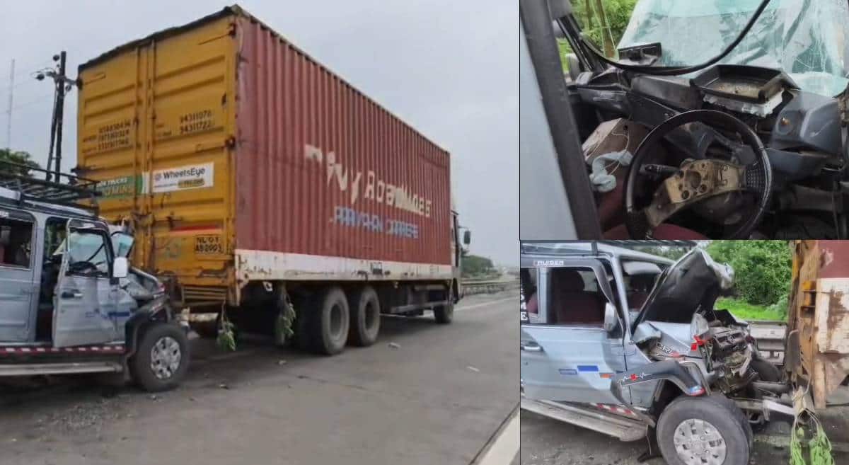 मुंबई-नाशिक महामार्गावर भीषण अपघात; उभ्या कंटेनरला टॅक्सी जीपची जोरदार धडक, ८ जण जखमी