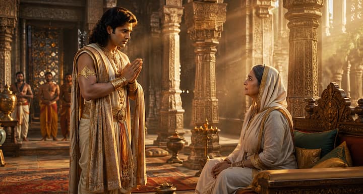 युधिष्ठिर जब वन जाने लगे तो सबसे पहले अपनी माता कुंती को समझाया कि हर परिस्थिति में धर्म का साथ कभी नहीं छोड़ना चाहिए. उन्होंने कहा कि क्रोध और द्वेष इंसान को कमजोर बनाते हैं, जबकि सत्य और धैर्य उसे मजबूत करते हैं. उन्होंने माता से विदुर के संरक्षण में रहने का आग्रह किया और जल्द लौटने का वचन भी दिया.