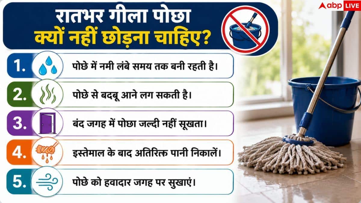 Best Time To Mop House: रात में पोछा लगाना सही या गलत? जान लें सफाई एक्सपर्ट्स का जवाब 2 Best Time To Mop House: रात में पोछा लगाना सही या गलत? जान लें सफाई एक्सपर्ट्स का जवाब