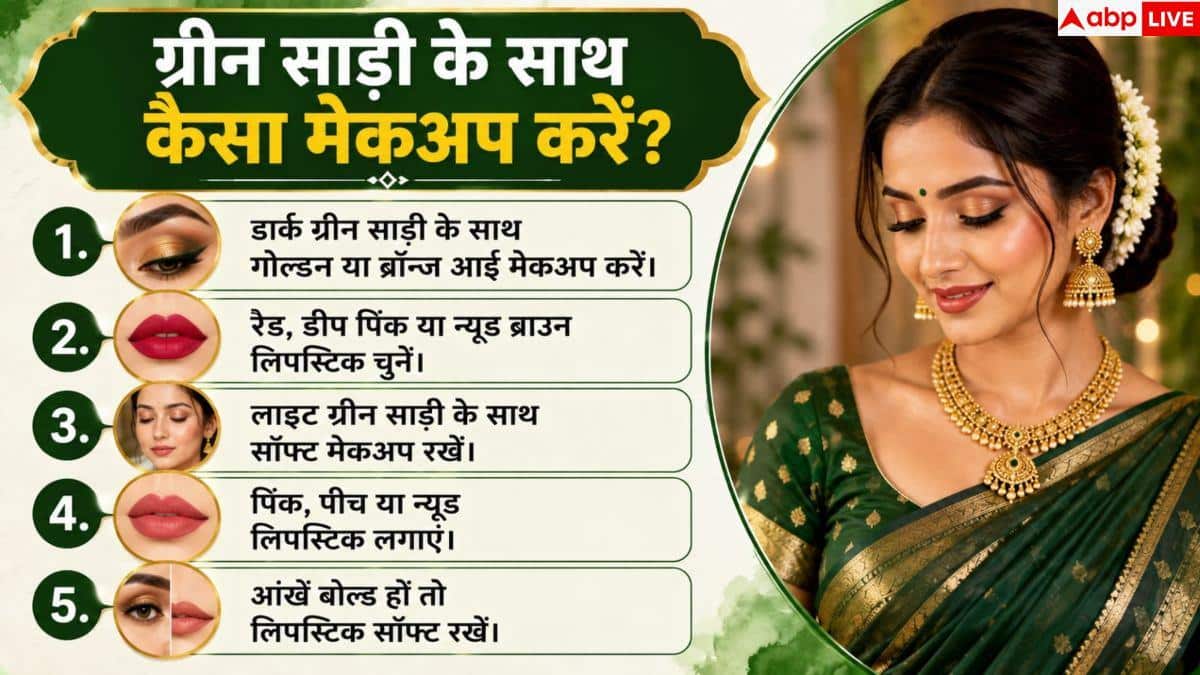 Green Saree Makeup: ग्रीन साड़ी के साथ कौन-सा मेकअप लगेगा बेस्ट? सावन में ऐसे लगें ट्रेंडी 3 Green Saree Makeup: ग्रीन साड़ी के साथ कौन-सा मेकअप लगेगा बेस्ट? सावन में ऐसे लगें ट्रेंडी