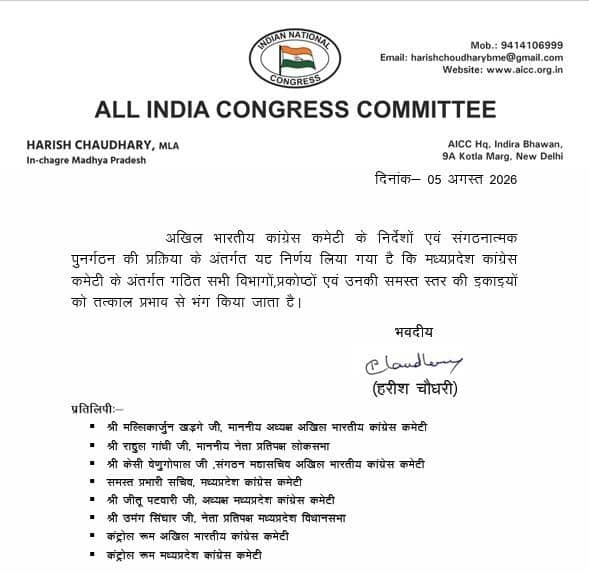 दतिया उपचुनाव के बाद MP कांग्रेस की सभी इकाई भंग, होगा बड़ा बदलाव