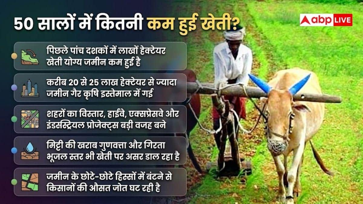 भारत में अब कितनी जमीन पर हो रही खेती, 50 साल में कितनी घटी