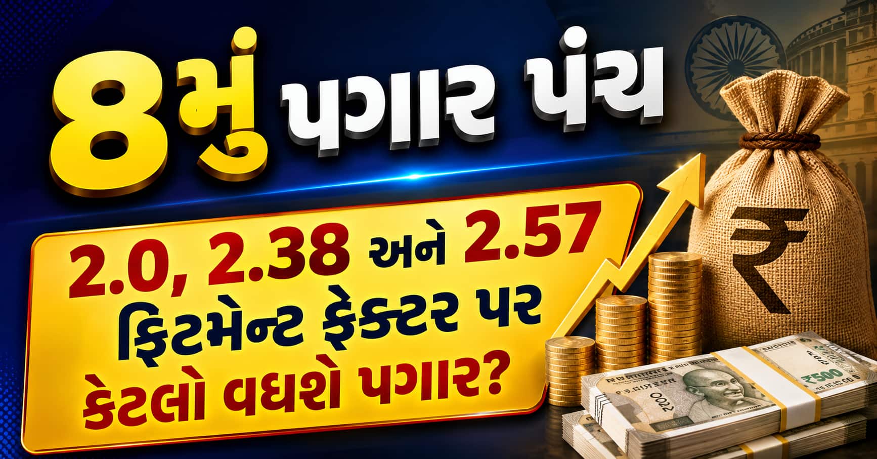 8મું પગાર પંચમાં 2.0, 2.38 અને 2.57 ફિટમેન્ટ ફેક્ટર પર કેટલો વધશે પગાર? 