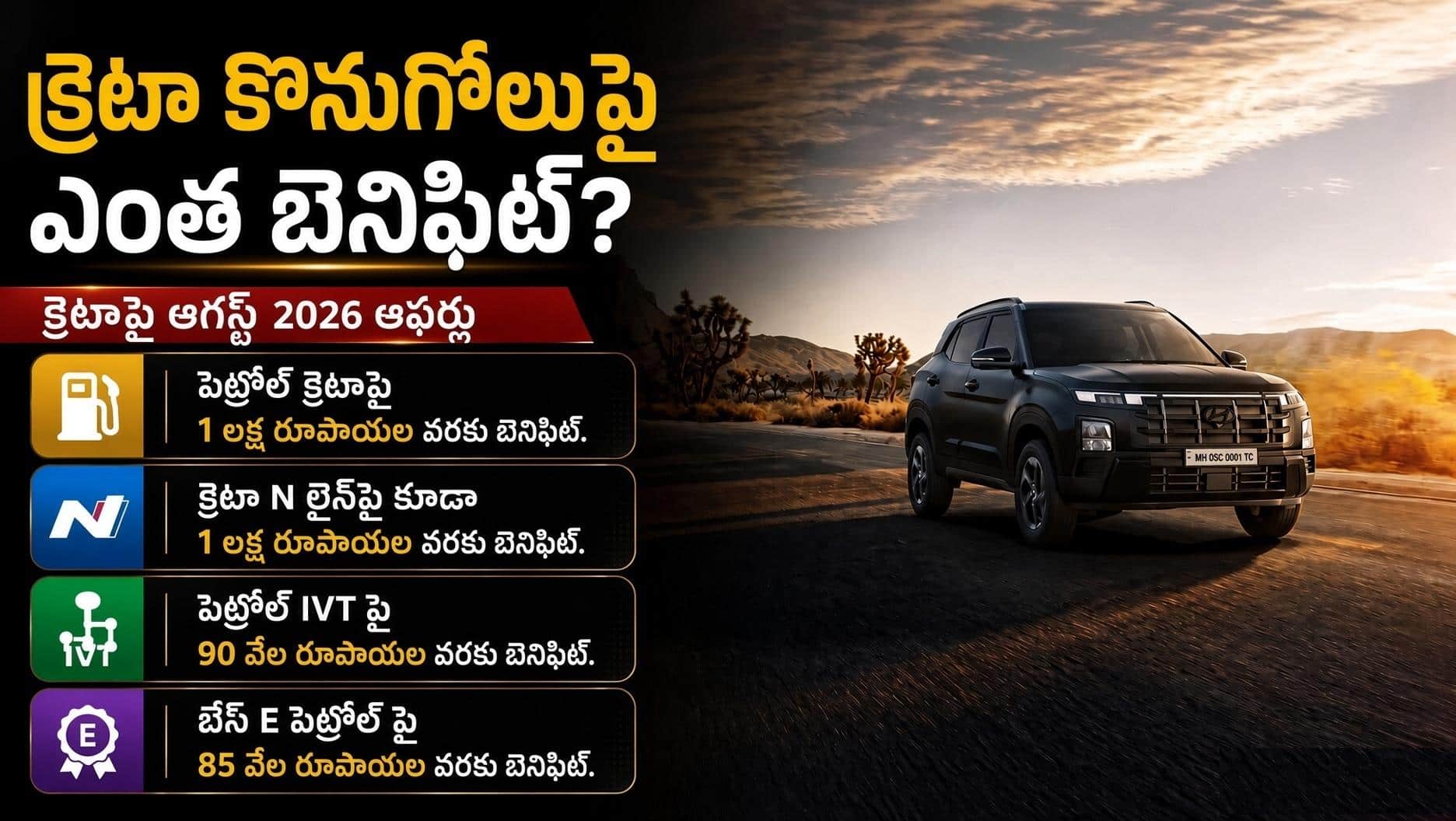 రూ.1 లక్ష బెనిఫిట్ అందిస్తున్న Hyundai Creta.. కొనేముందు ఈ విషయాలు తెలుసుకోండి