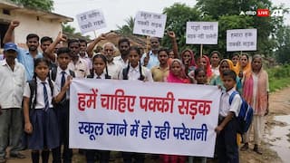 UP: School Students, Villagers Protest In Hamirpur, Demand Paved Road To School