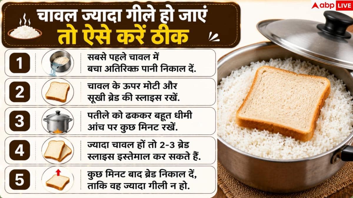How To Fix Mushy Rice: चावल में पड़ गया ज्यादा पानी, एक ब्रेड से खिले-खिले हो जाएंगे राइस 2 How To Fix Mushy Rice: चावल में पड़ गया ज्यादा पानी, एक ब्रेड से खिले-खिले हो जाएंगे राइस