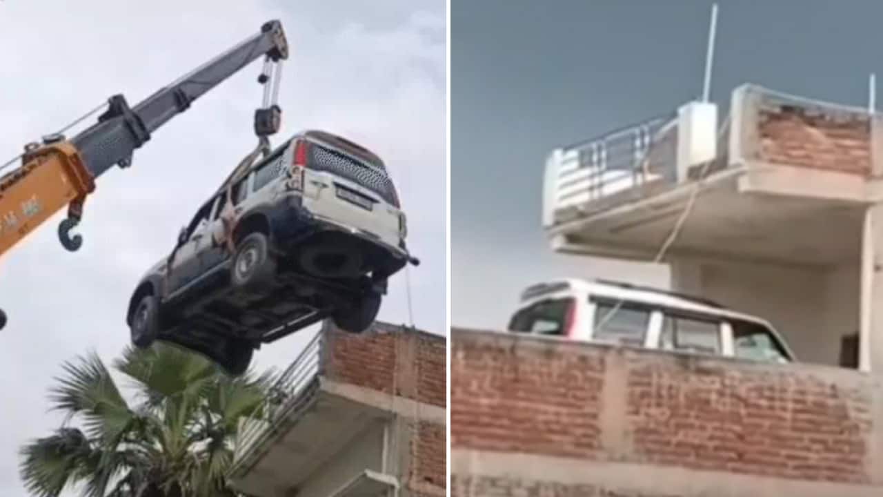 Video: अन् महिंद्रा स्कॉर्पिओ मालकानं थेट बंगल्याच्या दुसऱ्या मजल्यावर क्रेनने उचलून पार्क केली! कारण ऐकून डोक्याला हात लावायची पाळी