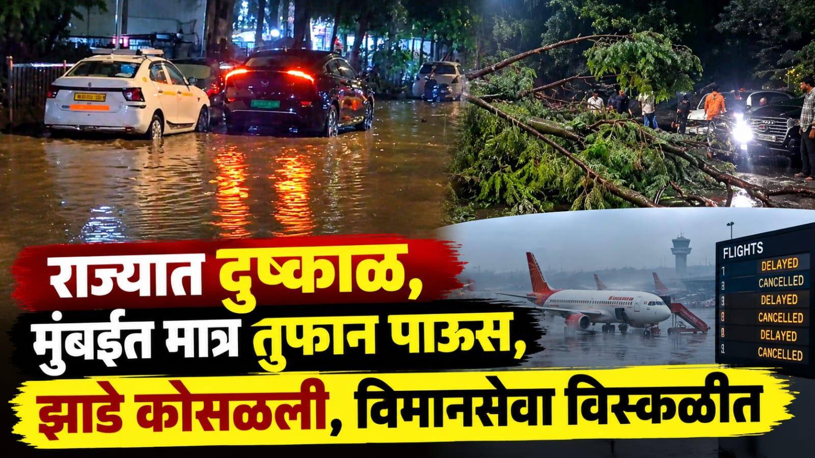 Mumbai Rain : एका बाजुला दुष्काळ! दुसऱ्या बाजुला वादळी वाऱ्यासह मुसळधार पाऊस, मुंबईत विमानसेवा विस्कळीत