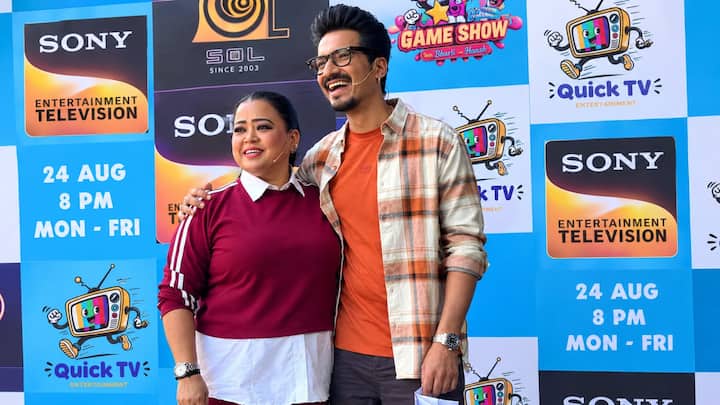 Comedian Bharti Singh and her husband, writer-producer Harsh Limbachiyaa, were spotted together on the sets of the Indian Game Show in Mumbai today. The couple arrived for the shoot and kept their appearance casual yet stylish.