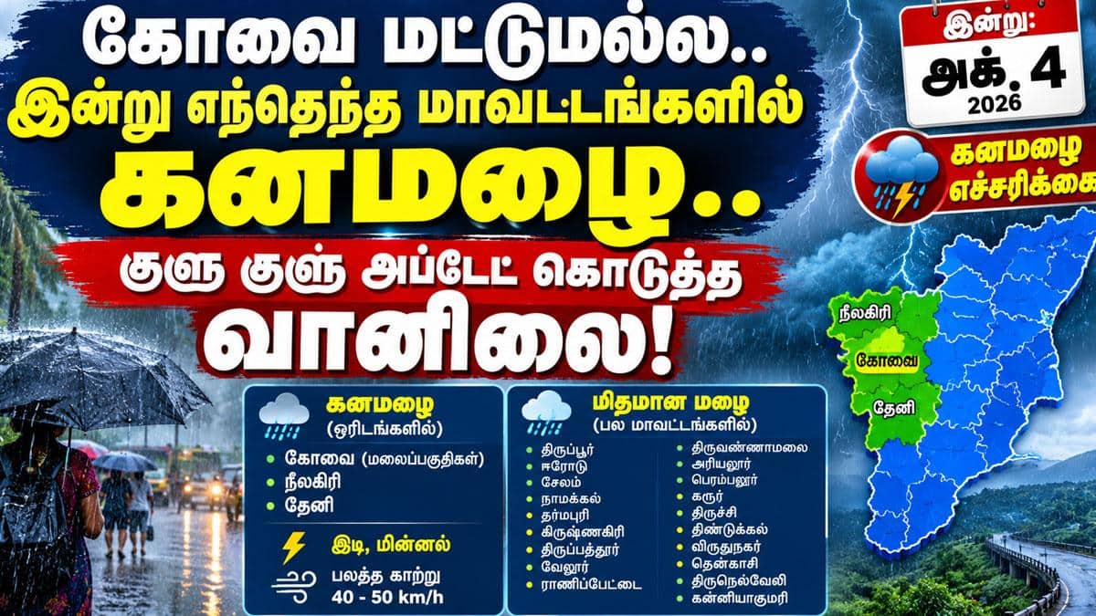 TN Weather: கோவை மட்டுமல்ல.. இன்று எந்தெந்த மாவட்டங்களில் கனமழை.. குளு குளு அப்டேட் கொடுத்த வானிலை!