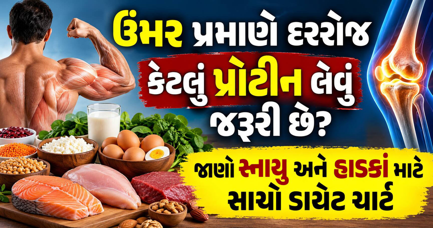 ઉંમર પ્રમાણે દરરોજ કેટલું પ્રોટીન લેવું જરૂરી છે? જાણો સ્નાયુ અને હાડકાં માટે સાચો ડાયેટ ચાર્ટ