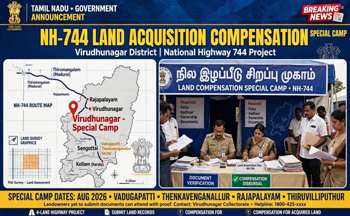 NH-744 நிலம் கையகப்படுத்தல்: இழப்பீடு பெறாதோருக்கு விருதுநகரில் சிறப்பு முகாம்!