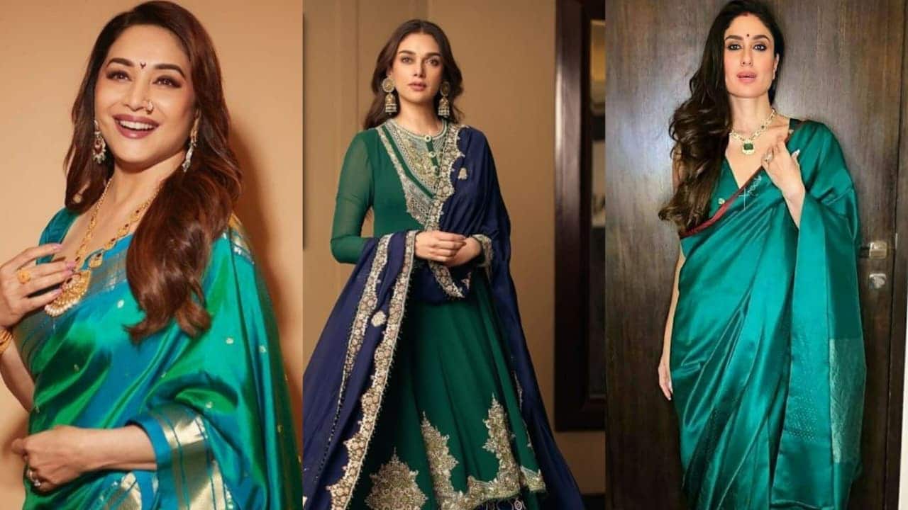 Navratri Day 9 2026: Peacock Green Outfit Ideas Inspired By Madhuri Dixit, Aditi Rao Hydari, Kareena Kapoor And More